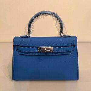 19cm Epsom Leather mini handbag with shoulder strap, Silver hardware